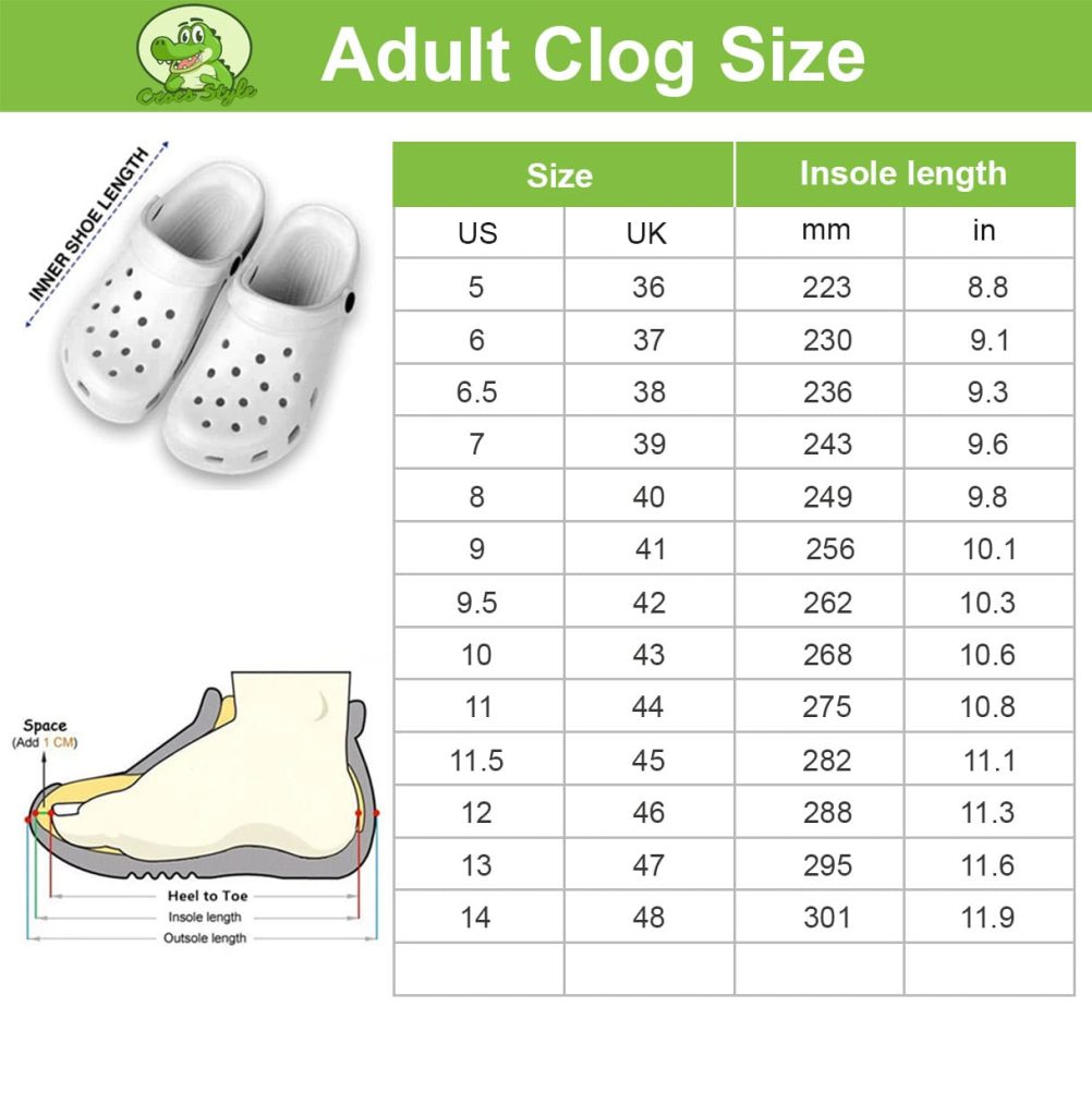 Adult Clog Size Chart min