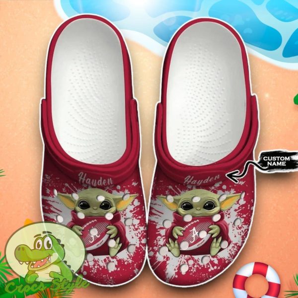 Alabama Crimson Tide Baby Yoda Crocs Custom Name Edition Classic Clogs Shoes