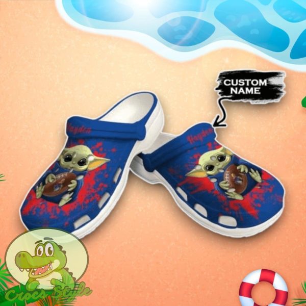 Baby Yoda Hug Kansas Jayhawks Crocs Custom Name Edition Clog Shoes