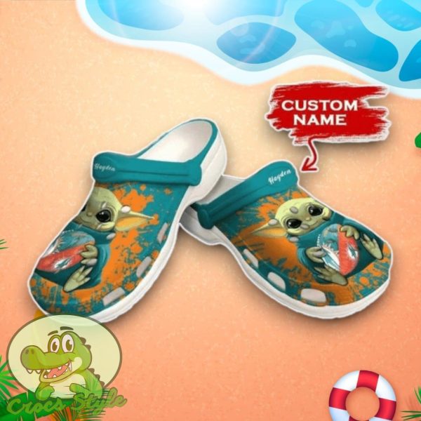 Baby Yoda Hug Miami Dolphins Crocs Custom Name Edition Clog Shoes