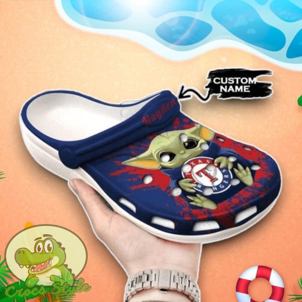 Baby Yoda Hug Texas Rangers Crocs Custom Name Edition Clog Shoes