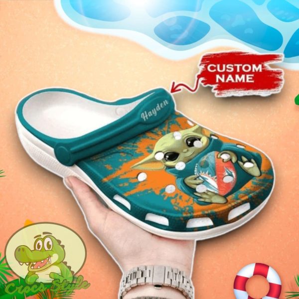 Baby Yoda Miami Dolphins Crocs Custom Name Edition Clog Shoes