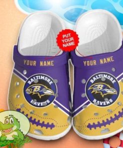 Baltimore Ravens Logo Crocs Custom Name Edition Classic Clogs Shoes In Purple Yellow Product Photo 1