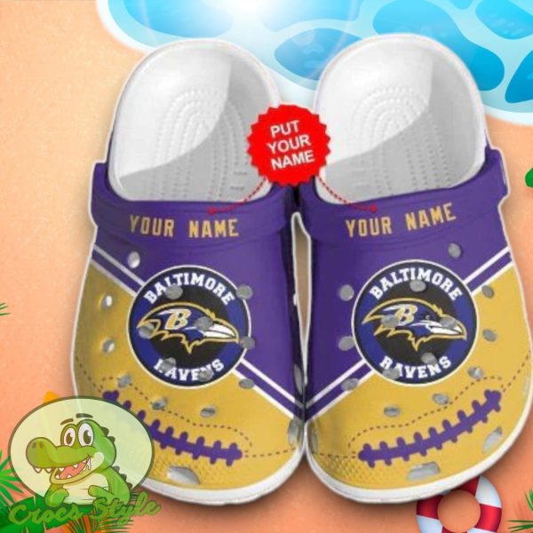 Baltimore Ravens Logo Crocs Custom Name Edition Classic Clogs Shoes In Purple Yellow