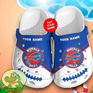 Buffalo Bills Logo Pattern Crocs Custom Name Edition Classic Clogs Shoes In Blue And White