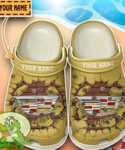 Cadillac Logo Broken Wall Yellow Crocs Custom Name Edition Classic Clogs Shoes Product Photo 1