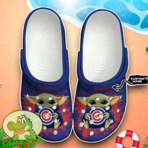 Chicago Cubs MLB Team Logo Baby Yoda Pattern Blue Crocs Custom Name Edition Classic Clogs Shoes