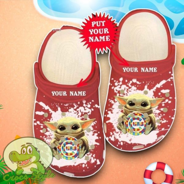 Chicago Cubs MLB Team Logo Baby Yoda Pattern Red Crocs Custom Name Edition Classic Clogs Shoes