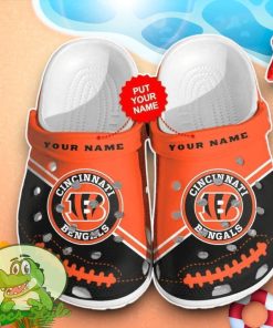 Cincinnati Bengals Pattern Crocs Custom Name Edition Classic Clogs Shoes In Orange And Black Product Photo 1