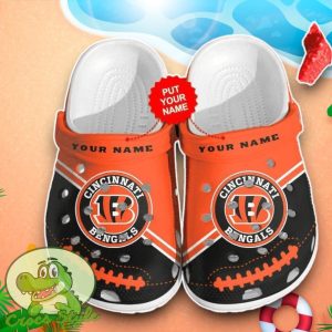 Cincinnati Bengals Pattern Crocs Custom Name Edition Classic Clogs Shoes In Orange And Black