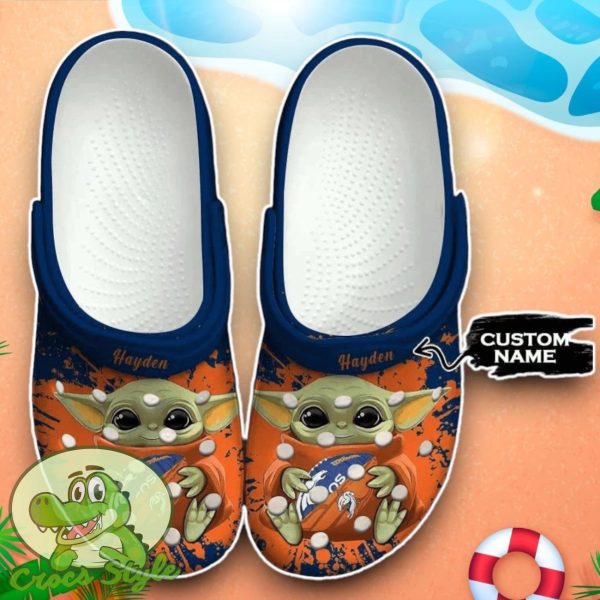 Denver Broncos Baby Yoda Crocs Custom Name Edition Classic Clogs Shoes