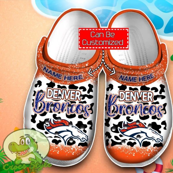 Denver Broncos Leopard Pattern Crocs Custom Name Edition Clog Shoes