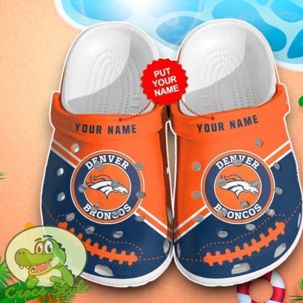 Denver Broncos Pattern Crocs Custom Name Edition Classic Clogs Shoes In Orange And Blue