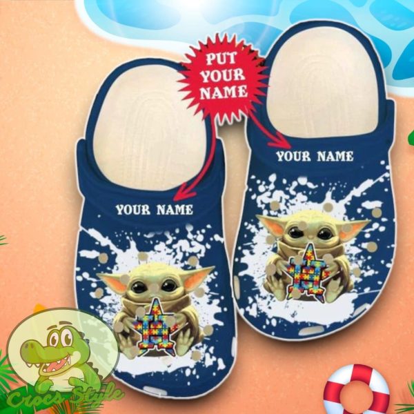 Houston Astros Baby Yoda Autism Crocs Custom Name Edition Classic Clogs Shoes