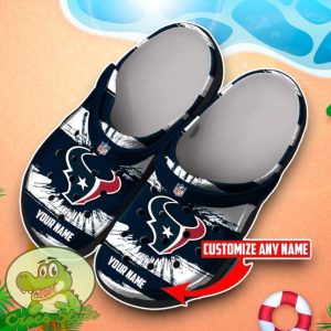 Houston Texans Pattern Crocs Custom Name Edition Classic Clogs Shoes In Dark Blue