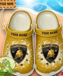 Lamborghini Logo Yellow And White Painting Crocs Custom Name Edition Classic Clogs Shoes Product Photo 1