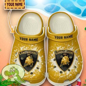 Lamborghini Logo Yellow And White Painting Crocs Custom Name Edition Classic Clogs Shoes