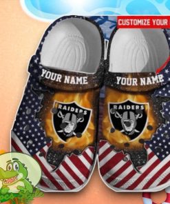 Las Vegas Raiders American Flag Crocs Custom Name Edition Clog Shoes Product Photo 1