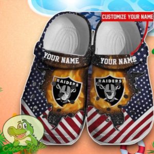 Las Vegas Raiders American Flag Crocs Custom Name Edition Clog Shoes