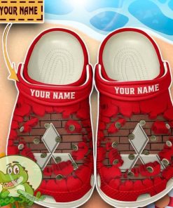Mitsubishi Logo Broken Wall Red Crocs Custom Name Edition Classic Clogs Shoes Product Photo 1