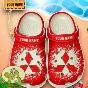 Mitsubishi Logo Red And White Painting Crocs Custom Name Edition Classic Clogs Shoes