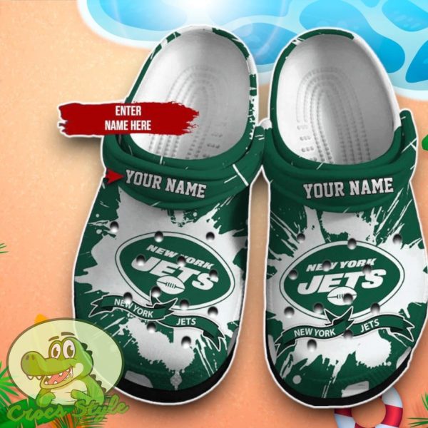 New York Jets On Green Pattern Crocs Custom Name Edition Clog Shoes