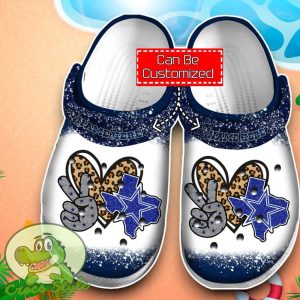 Peace Love Dallas Cowboys Glitter Leopard Crocs Custom Name Edition Clog Shoes