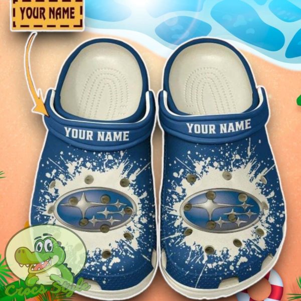 Subaru Logo Blue And White Painting Crocs Custom Name Edition Classic Clogs Shoes