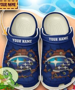 Subaru Logo Broken Wall Blue Crocs Custom Name Edition Classic Clogs Shoes Product Photo 1