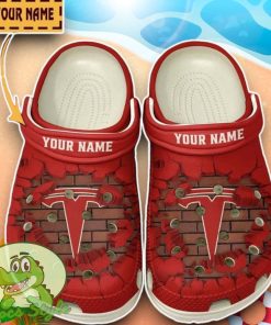 Tesla Logo Broken Wall Red Crocs Custom Name Edition Classic Clogs Shoes Product Photo 1