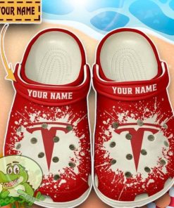 Tesla Logo Red And White Painting Crocs Custom Name Edition Classic Clogs Shoes Product Photo 1