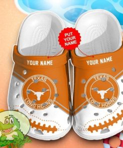Texas Longhorns Pattern Crocs Custom Name Edition Classic Clogs Shoes In White And Orange Product Photo 1