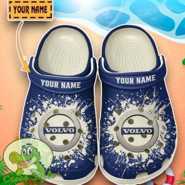 Volvo Logo Blue And White Painting Crocs Custom Name Edition Classic Clogs Shoes