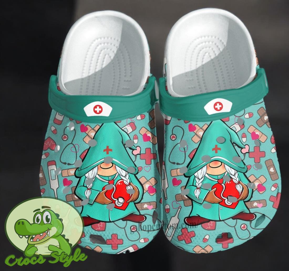 Gnome Nurse With Heart Crocs Shoes Clogs Gift For Colleague 1 Gnome Nurse With Heart Crocs Shoes Clogs Gift For Colleague Product Photo 1